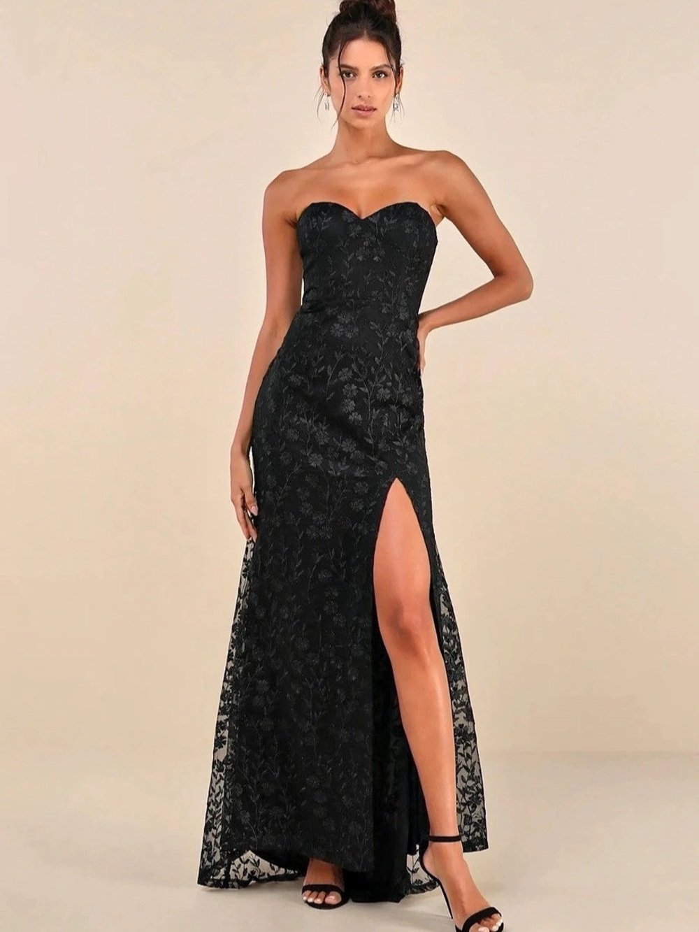 Lulus Romantic Beauty Black Floral Embroidered Strapless Maxi Dress
